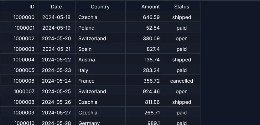 Screenshot: 2,000,000 rows, no array