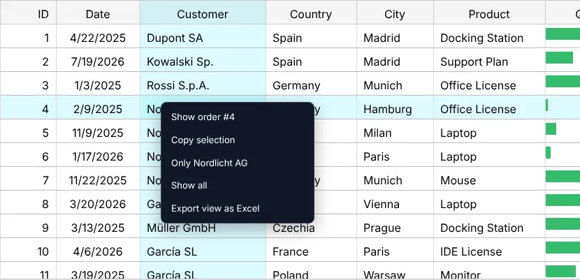 Screenshot: Double-click and context menu