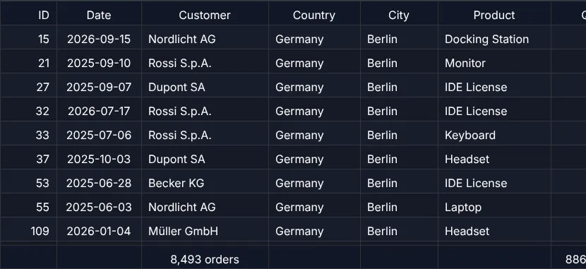 Screenshot: Export 100,000 orders