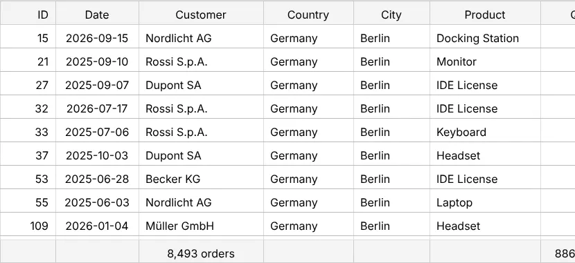 Screenshot: Export 100,000 orders