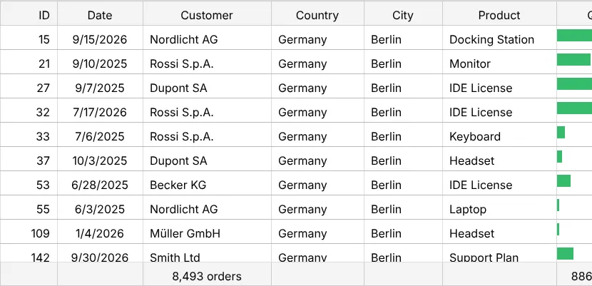 Screenshot: Live search over 100,000 orders