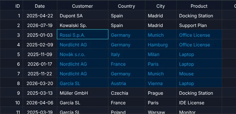 Screenshot: Selection types