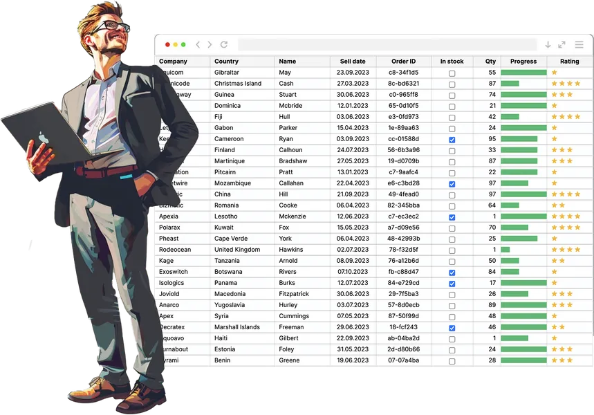 A happy developer in a suit